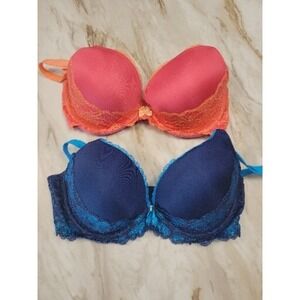 Adore Me Bras lot of 2 Pink And‎ Blue With Lace Size 34D underwire support
